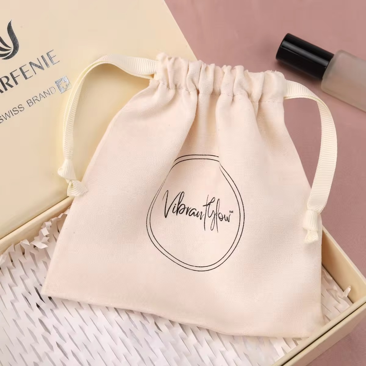 Cotton Candy Cone - Borsa con coulisse in cotone beige