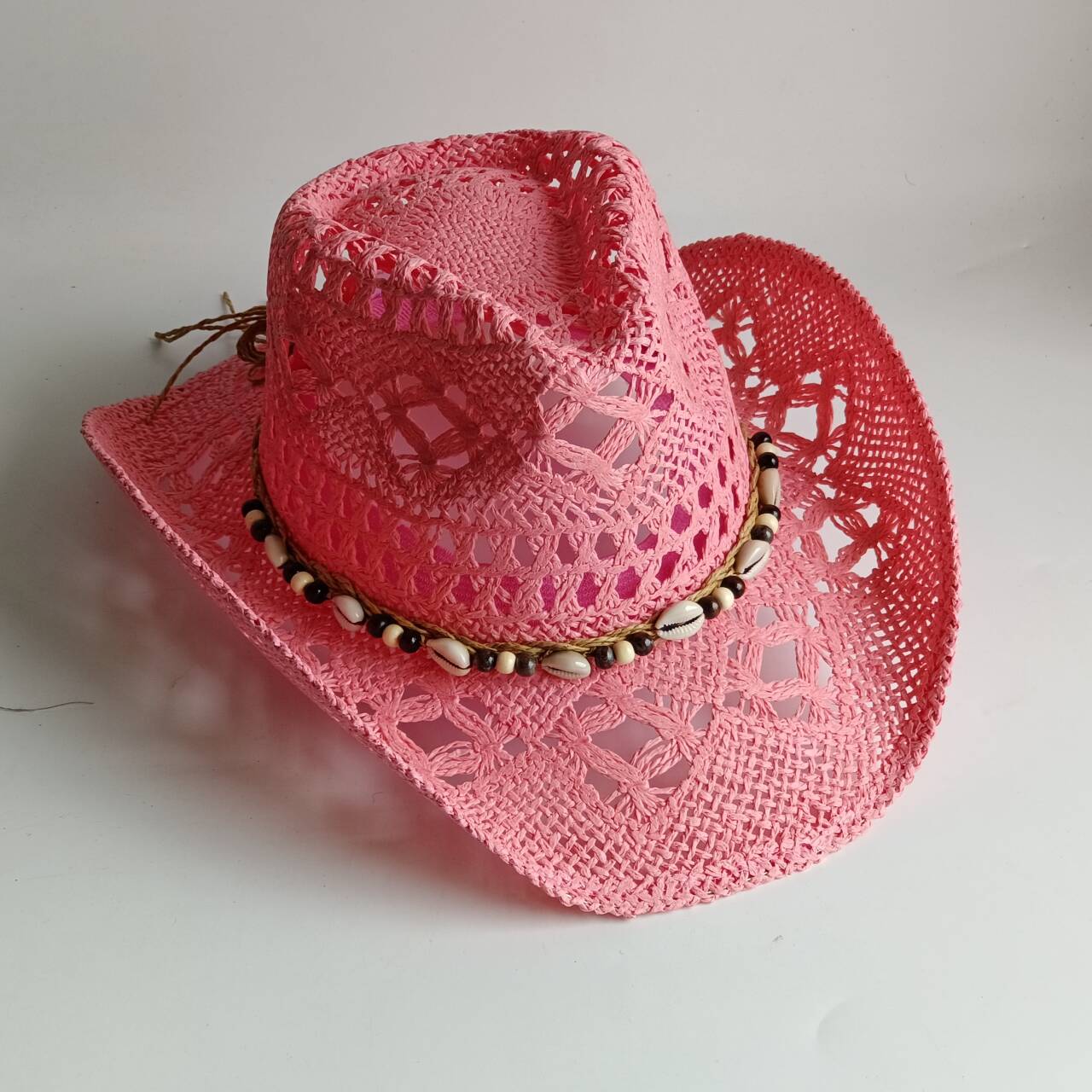 Paper Straw Color - Cappello da cowboy rosa in paglia,